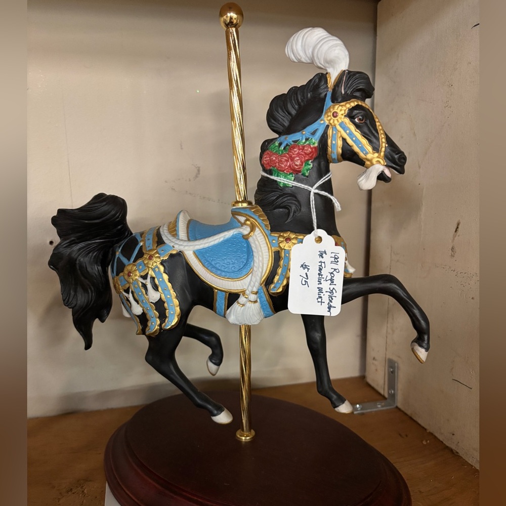 1991 The Royal Splendor by The Franklin Mint Black Porcelain Carousel Horse